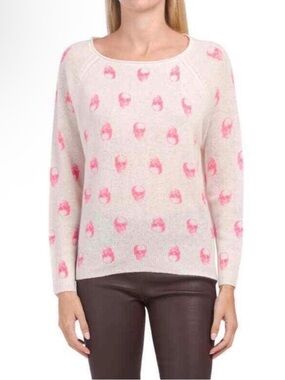 SKULL CASHMERE Kalissa Skull Print Long Sleeve Cotton Tee White Pink T45800